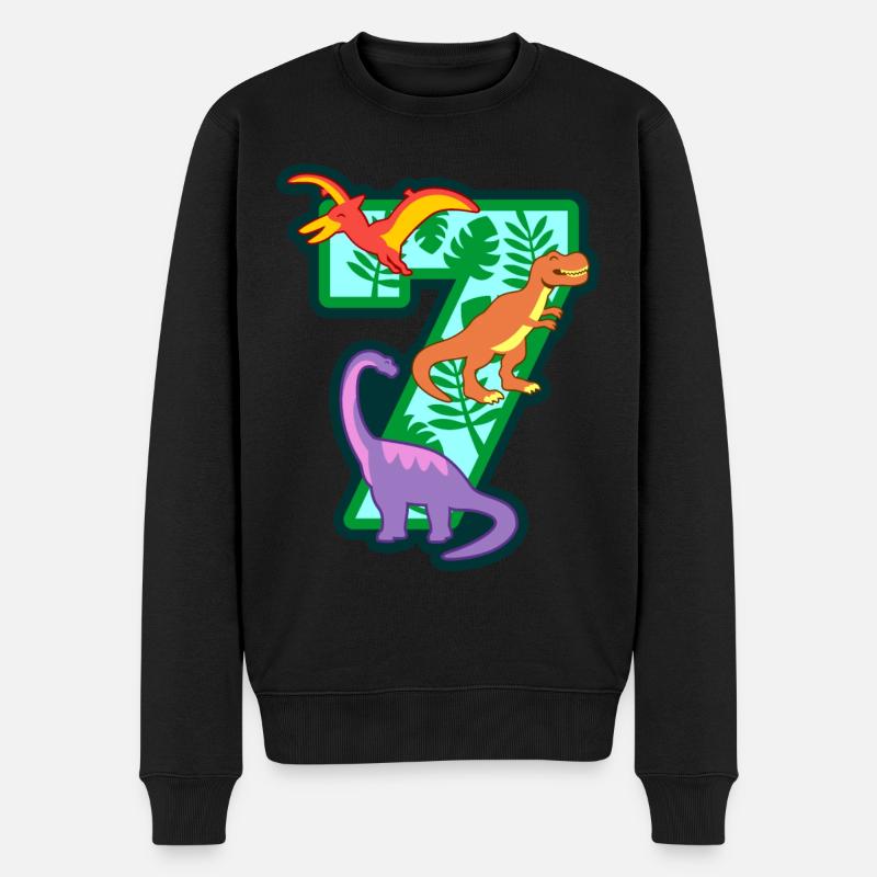Dinosaurier 7. Geburtstagsparty Nummer 7 - 7 Jahre - Männer Premium Bio Pullover - Schwarz