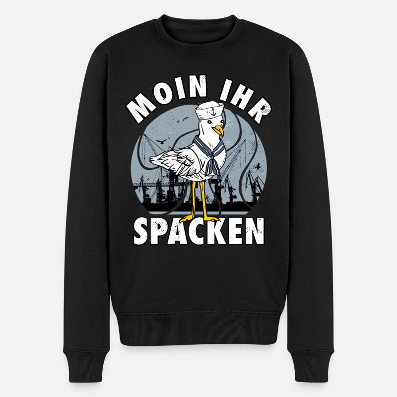 Moin Ihr Spacken Hafenkräne Möwe Geschenkidee - Männer Premium Bio Pullover - Schwarz