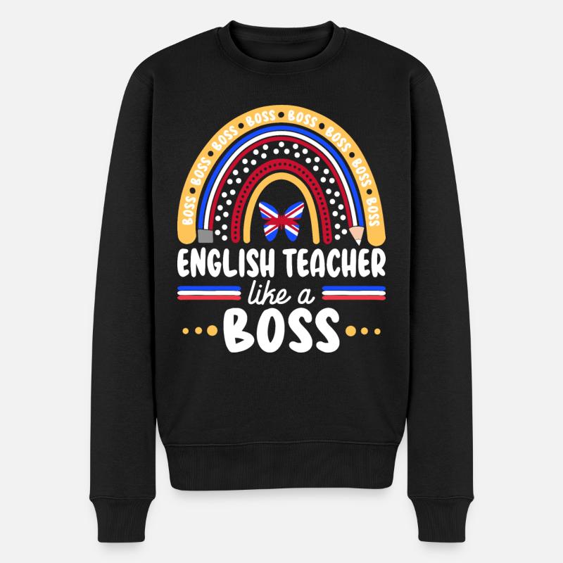 Humor Englischlehrer als Cheflehrer - Männer Premium Bio Pullover - Schwarz