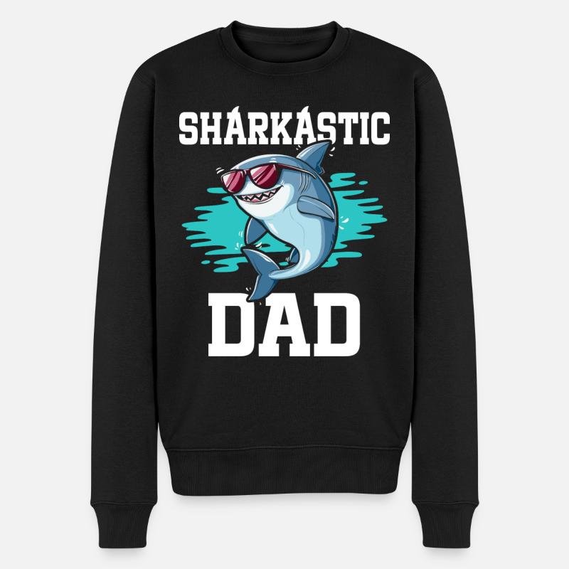 Sharkastic Vater Hai Witz Sarkastisch Papa - Männer Premium Bio Pullover - Schwarz