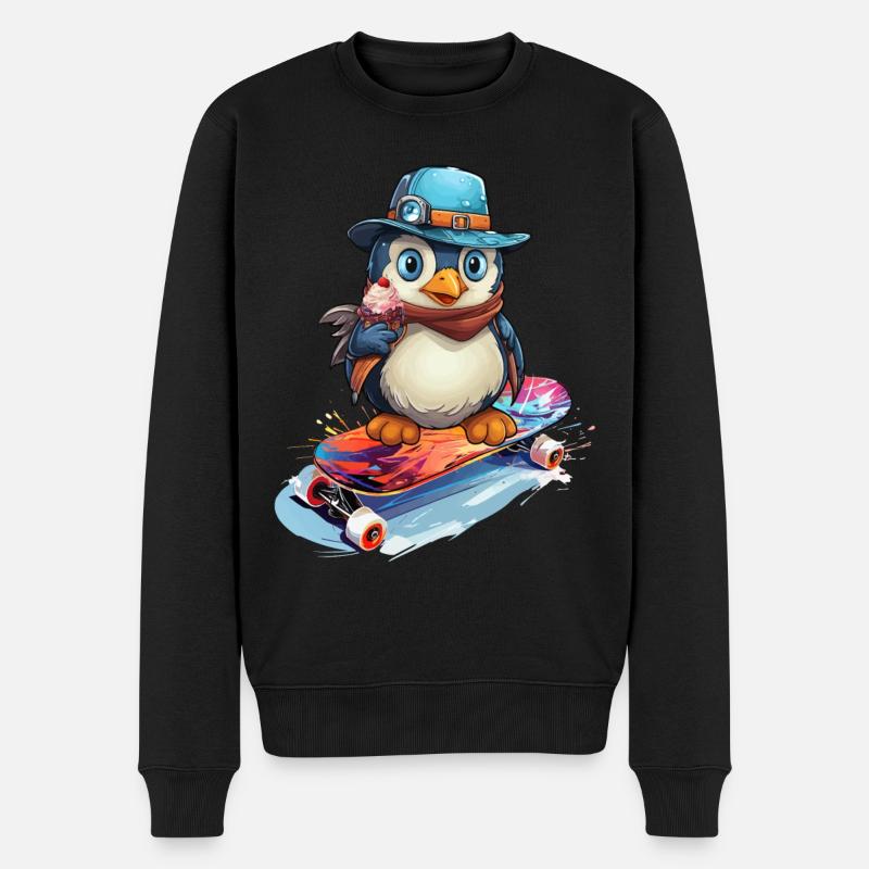 Skateboarder Skatboard Pinguin Skater - Männer Premium Bio Pullover - Schwarz