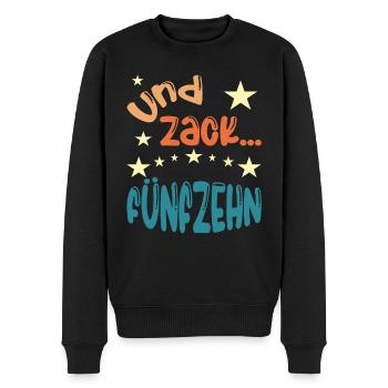 Und zack Fünfzehn - Männer Premium Bio Pullover - Schwarz - Vorne - Nico (187cm)