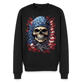 Drapeau de la fierté : Crâne américain - Pull Premium bio Homme - noir - Devant - Nico (187cm)