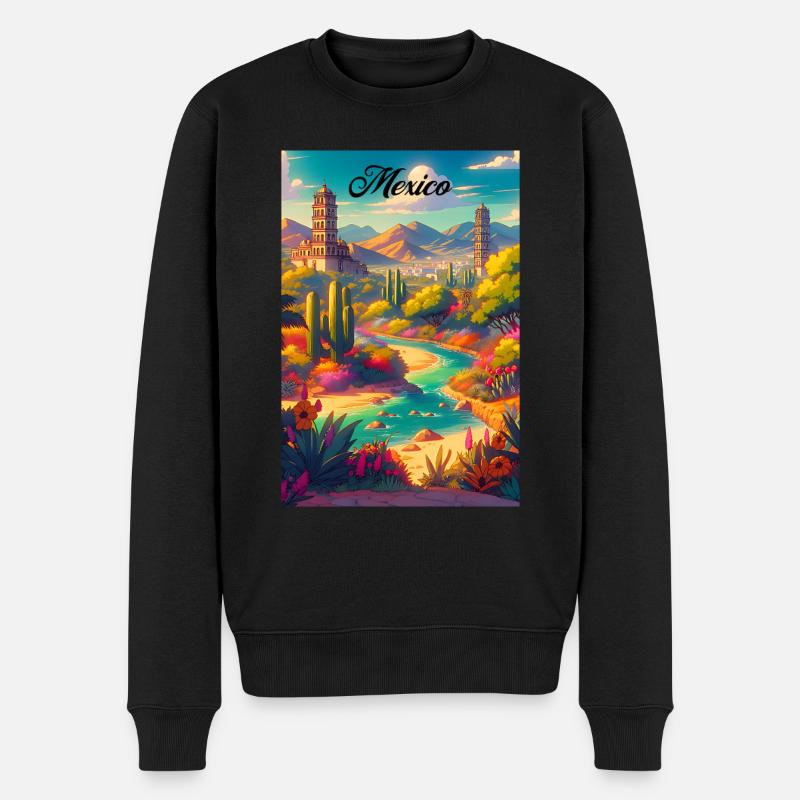 Mexico Desert Retro Poster Vintage Souvenir - Männer Premium Bio Pullover - Schwarz