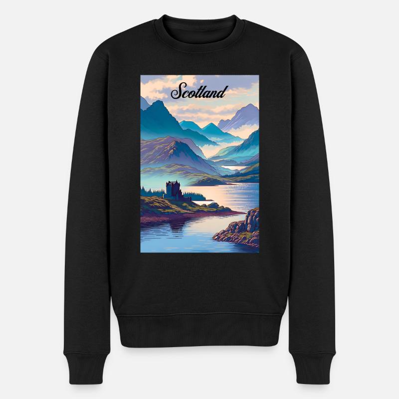 Scotland Highlands Poster Vintage Souvenir - Männer Premium Bio Pullover - Schwarz