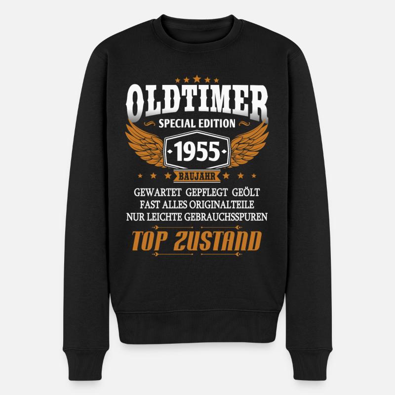 Oldtimer Baujahr 1955 geboren Geburtstag Spruch - Männer Premium Bio Pullover - Schwarz