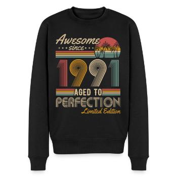 Né en 1991 Vintage Anniversaire Rétro - Pull Premium bio Homme - noir - Devant - Nico (187cm)