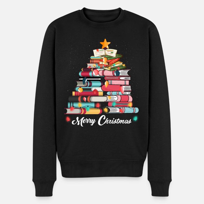 Weihnachten niedlichen Weihnachtsbaum Bücher Buch Liebhaber Geschenk - Männer Premium Bio Pullover - Schwarz