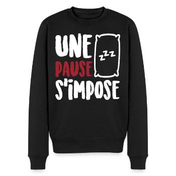 Une pause s'impose - Pull Premium bio Homme - noir - Devant - Nico (187cm)