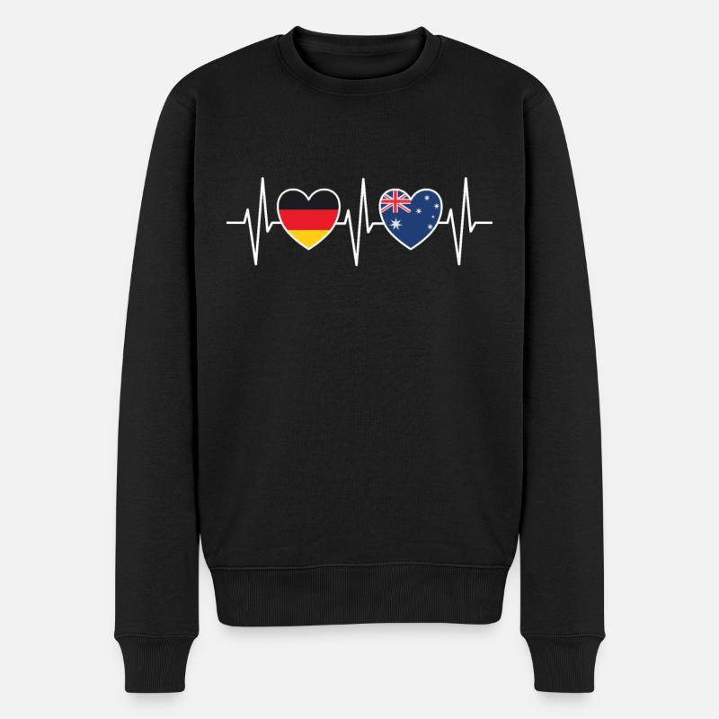 Heartbeat Herzschlag Deutschland Australien w 1176 - Männer Premium Bio Pullover - Schwarz