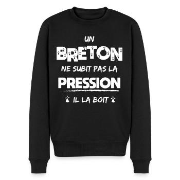 Un breton ne subit pas la pression | Humour Breton - Pull Premium bio Homme - noir - Devant - Nico (187cm)