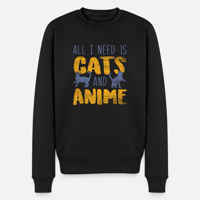 Anime und Katzen - Männer Premium Bio Pullover - Schwarz
