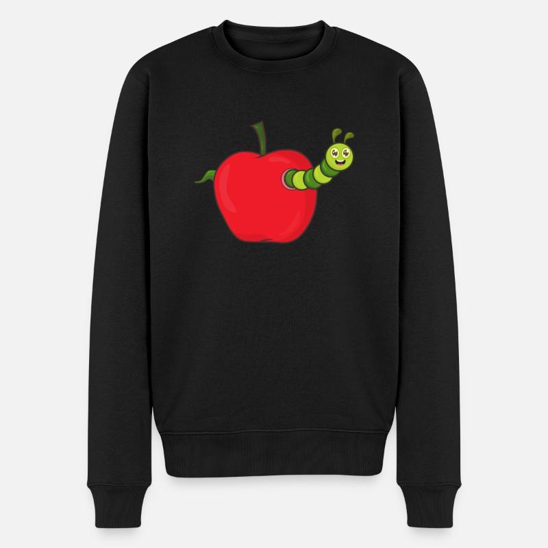 Apfel mit Raupe - Männer Premium Bio Pullover - Schwarz