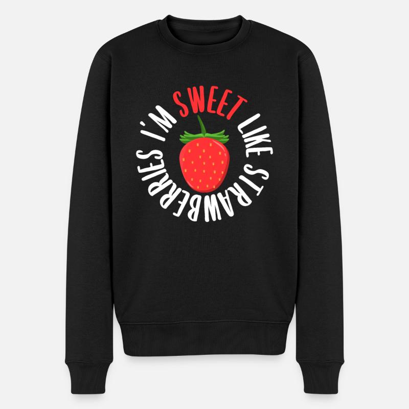 Erdbeere - Männer Premium Bio Pullover - Schwarz