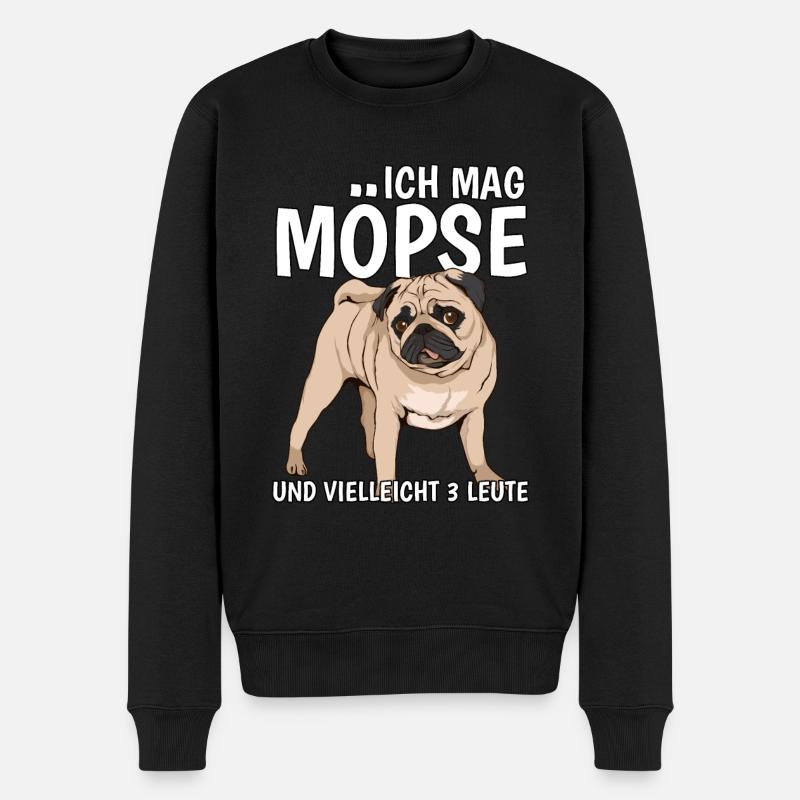 Ich mag Möpse und vielleicht 3 Leute - Männer Premium Bio Pullover - Schwarz