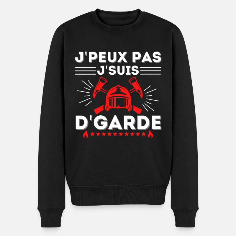 t-shirt pompier Je suis de Garde Humour Pompier - Pull Premium bio Homme - noir