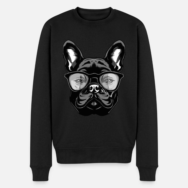 Französische Bulldogge Hund Kopf - Männer Premium Bio Pullover - Schwarz