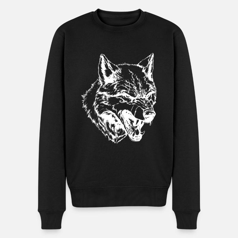 Wolf Porträt - Männer Premium Bio Pullover - Schwarz