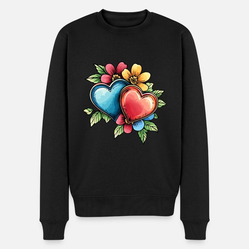 Herzen Blumen - Männer Premium Bio Pullover - Schwarz