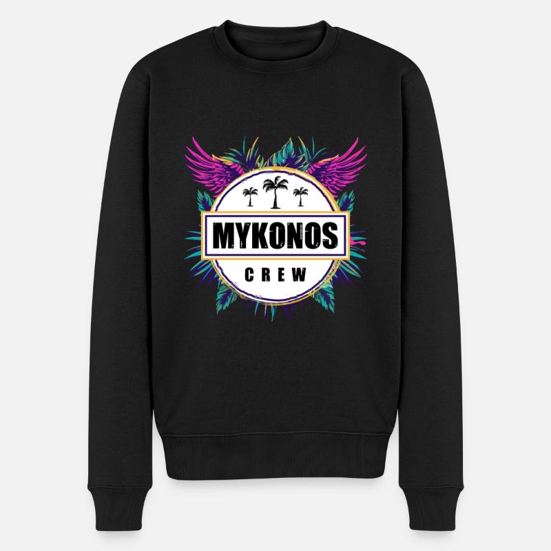 Mykonos Crew Tropisch - Männer Premium Bio Pullover - Schwarz