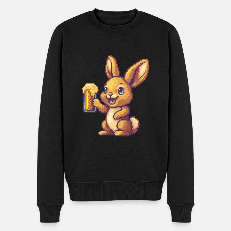 Hase Pixel Bier - Männer Premium Bio Pullover - Schwarz