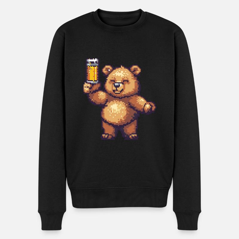 Bär Pixel Bier - Männer Premium Bio Pullover - Schwarz