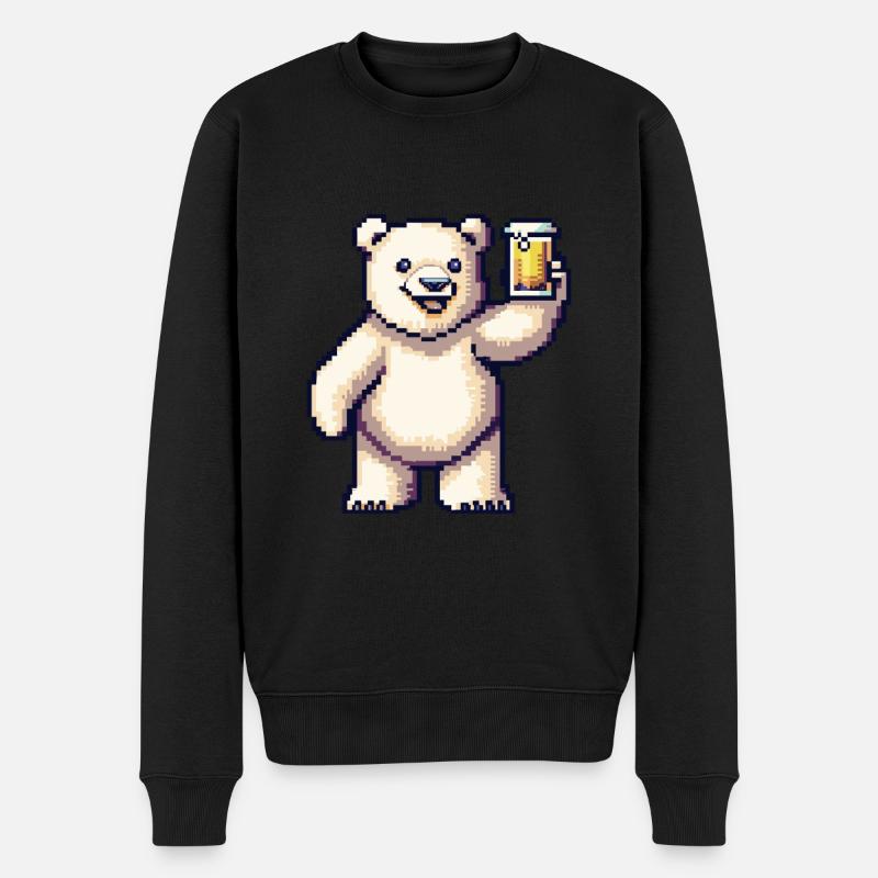 Eisbär Pixel Bier - Männer Premium Bio Pullover - Schwarz