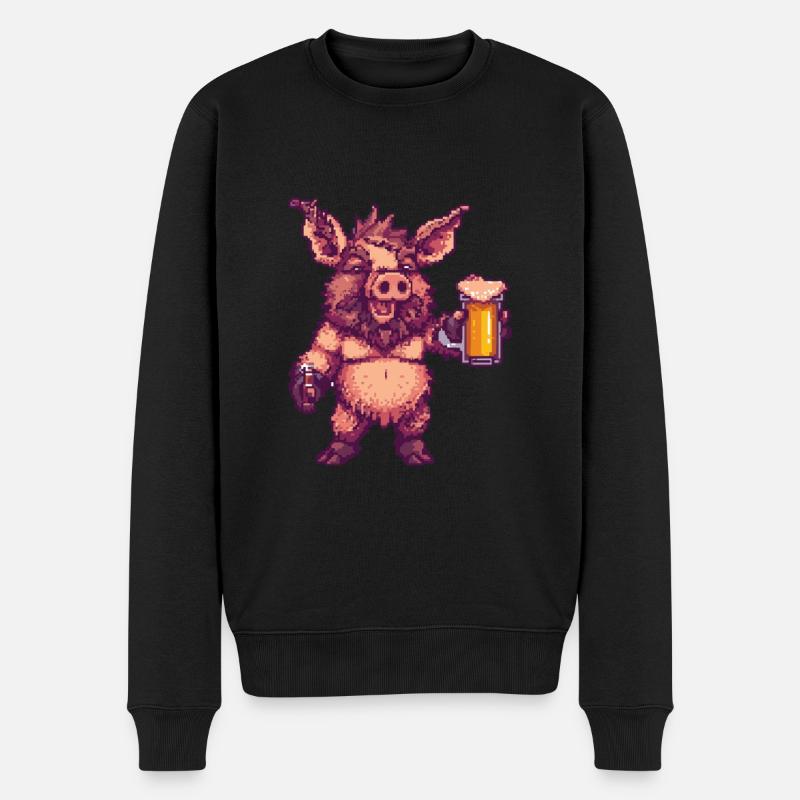 Cochon Pixel Bière Sanglier - Pull Premium bio Homme - noir