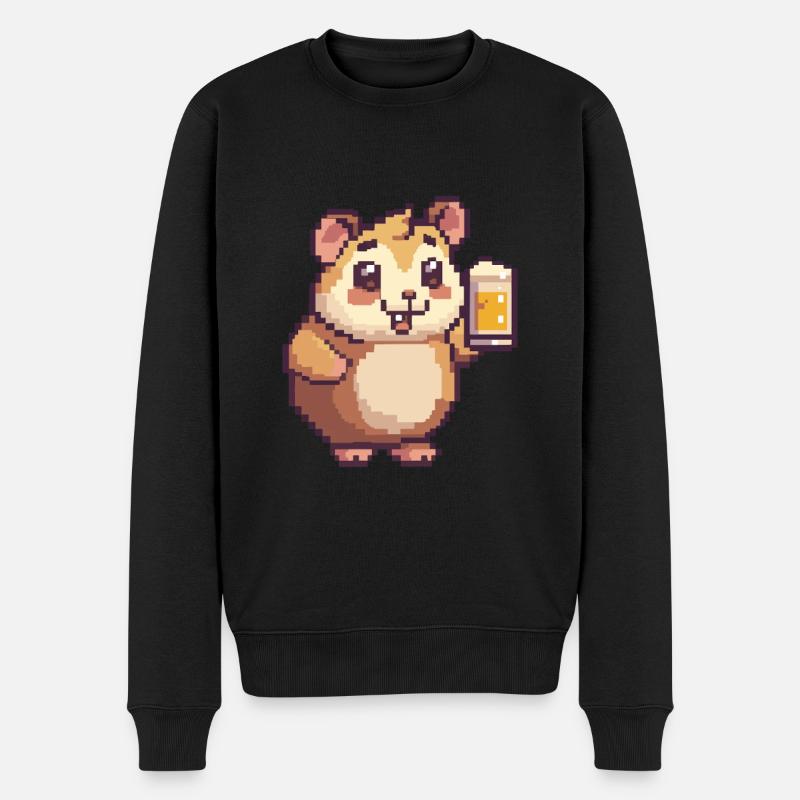 Hamster Pixel Bier - Männer Premium Bio Pullover - Schwarz