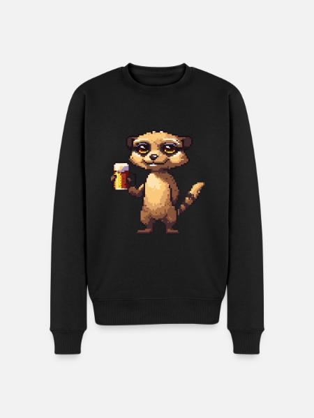 Erdmännchen Pixel Bier - Männer Premium Bio Pullover - Schwarz