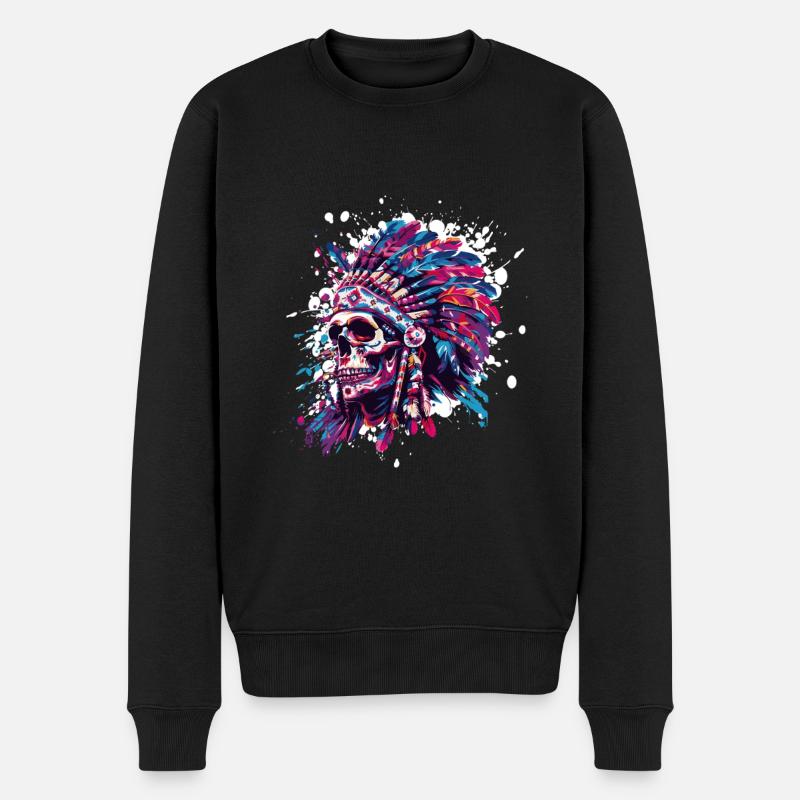 Indianer Totenkopf - Männer Premium Bio Pullover - Schwarz