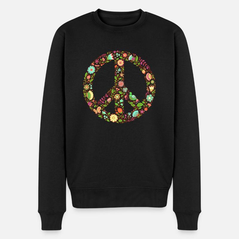 Peace Blume Freiheit Liebe Bewegung 70er Jahre - Männer Premium Bio Pullover - Schwarz