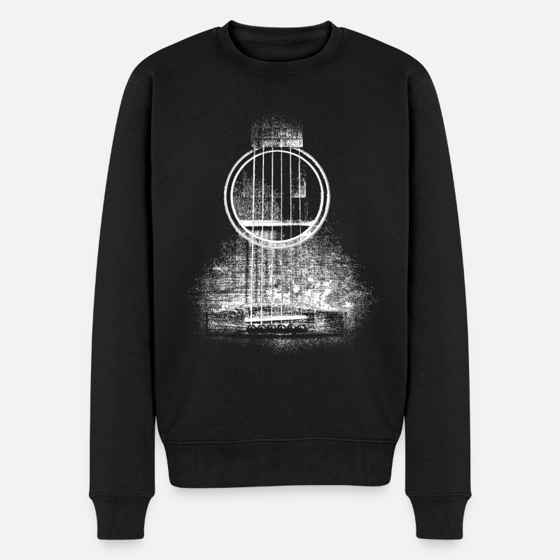Vintage Akustik Gitarre Rock Musik Instrument - Männer Premium Bio Pullover - Schwarz