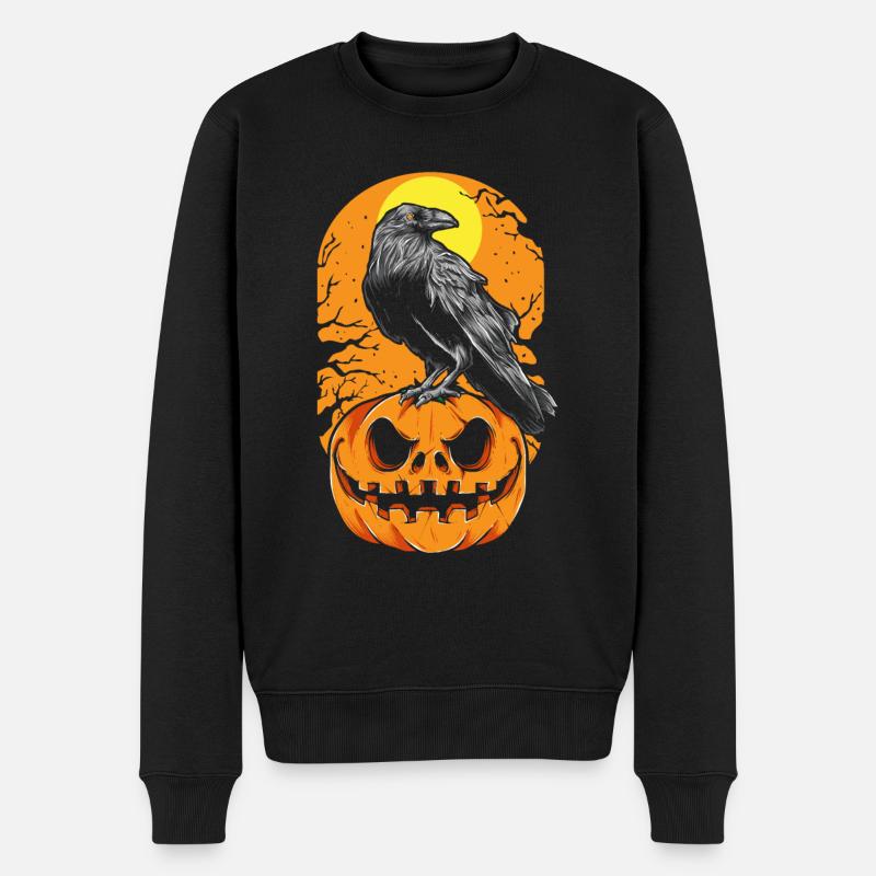 Rabe Kürbis Halloween Grusel - Männer Premium Bio Pullover - Schwarz