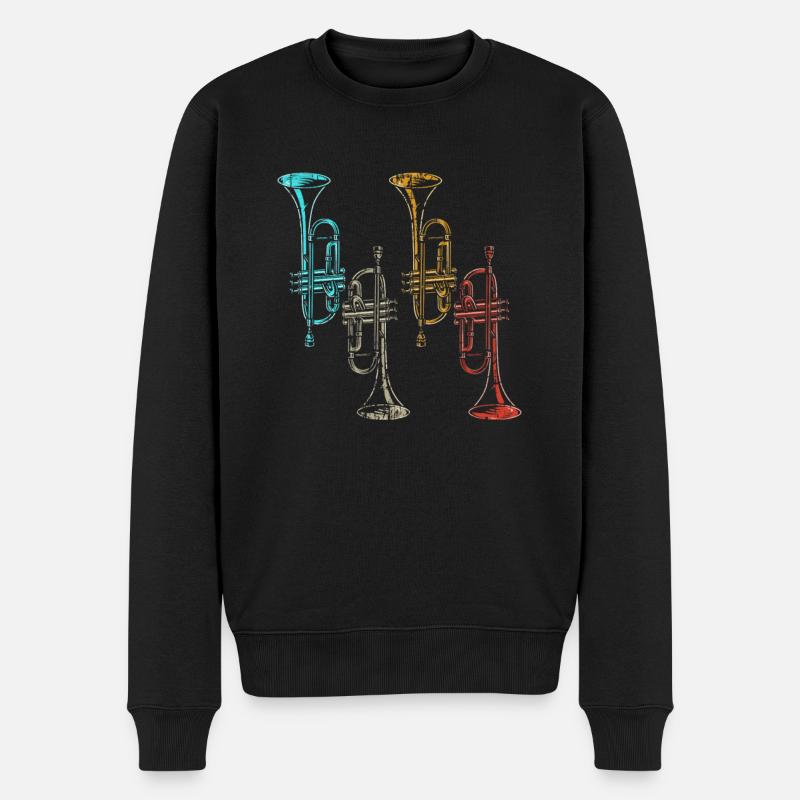 Retro Musikinstrument Blasinstrument Trompete - Männer Premium Bio Pullover - Schwarz