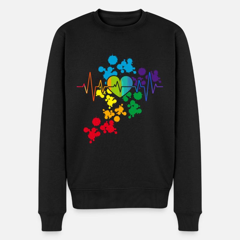 Bunter Stolz Herz Regenbogen Herzschlag lgbt - Männer Premium Bio Pullover - Schwarz