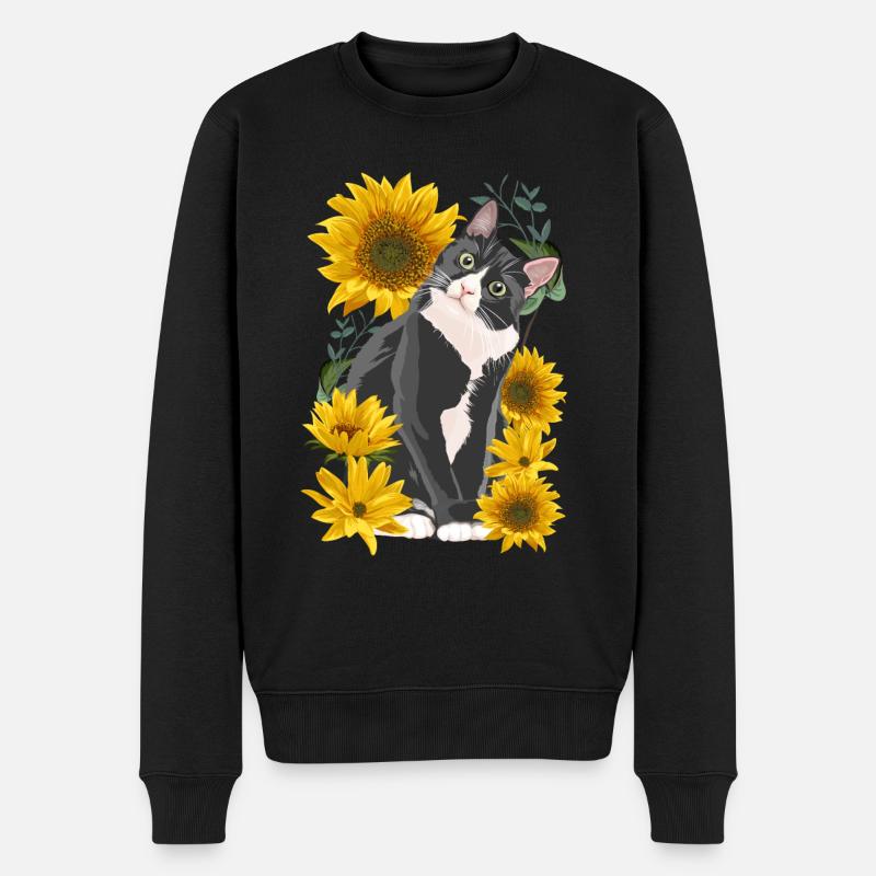 Süße Katze Sonnenblumen Garten Kätzchen - Männer Premium Bio Pullover - Schwarz