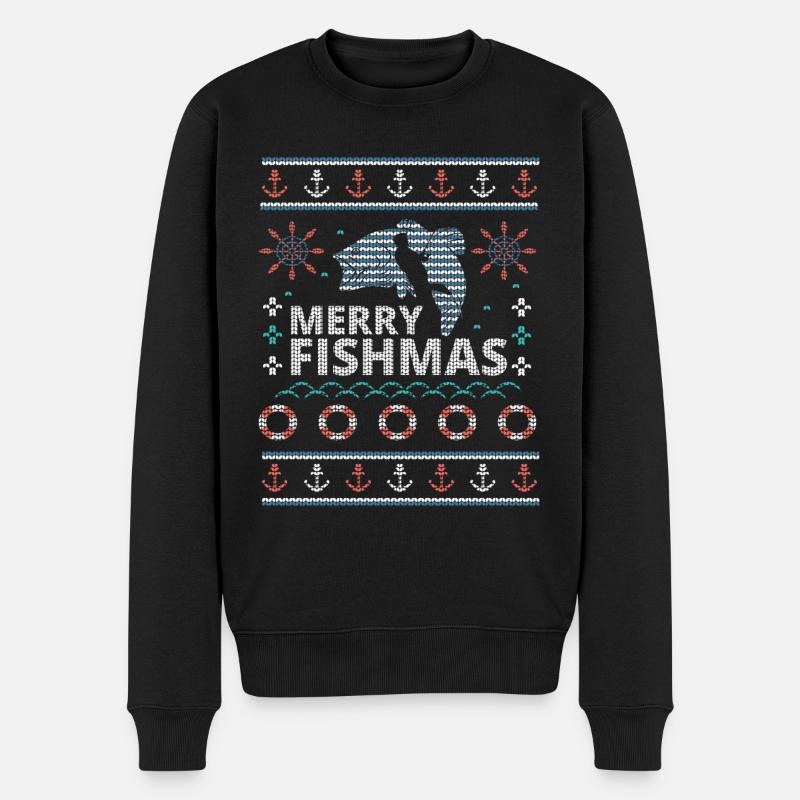 Ugly X-Mas Angeln Hobbyangler Weihnachten Geschenk - Männer Premium Bio Pullover - Schwarz