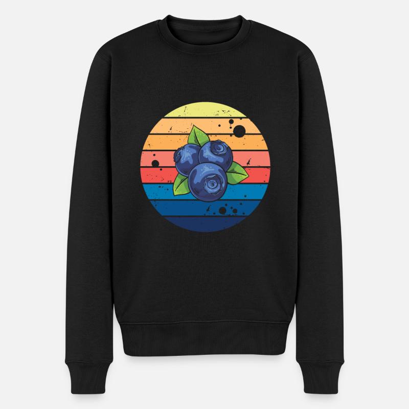 Retro Blaubeere Gesundes Sommerobst Beeren - Männer Premium Bio Pullover - Schwarz