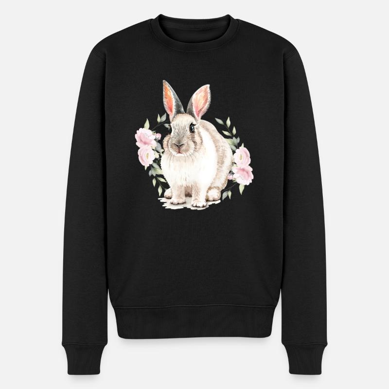 Niedliche Aquarell Hase Ostern Kaninchen - Männer Premium Bio Pullover - Schwarz