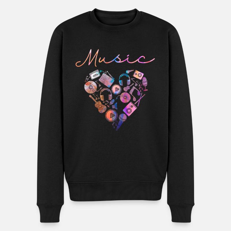 Musik Herz Gitarre Musiker Mikrofon - Männer Premium Bio Pullover - Schwarz