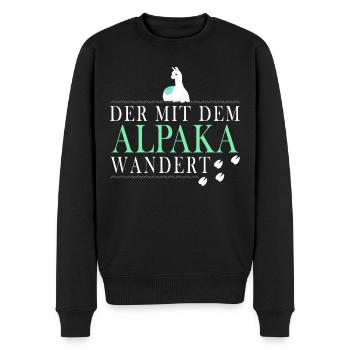 Der mit dem Alpaka wandert - Männer Premium Bio Pullover - Schwarz - Vorne - Nico (187cm)