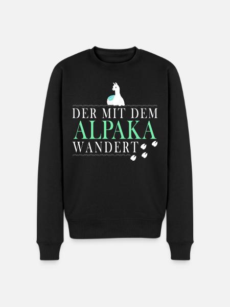 Der mit dem Alpaka wandert - Männer Premium Bio Pullover - Schwarz
