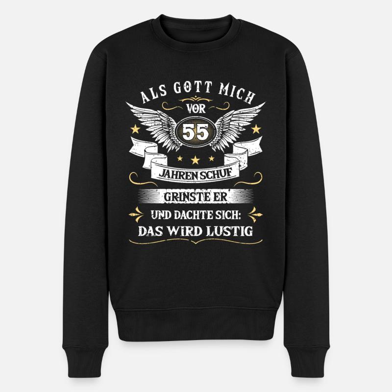 Als Gott mich vor 55 Jahren schuf grinste er das - Männer Premium Bio Pullover - Schwarz