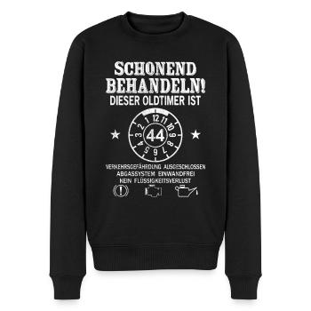 Schonend Behandeln Oldtimer Ist 44 Jahre 44. - Männer Premium Bio Pullover - Schwarz - Vorne - Nico (187cm)