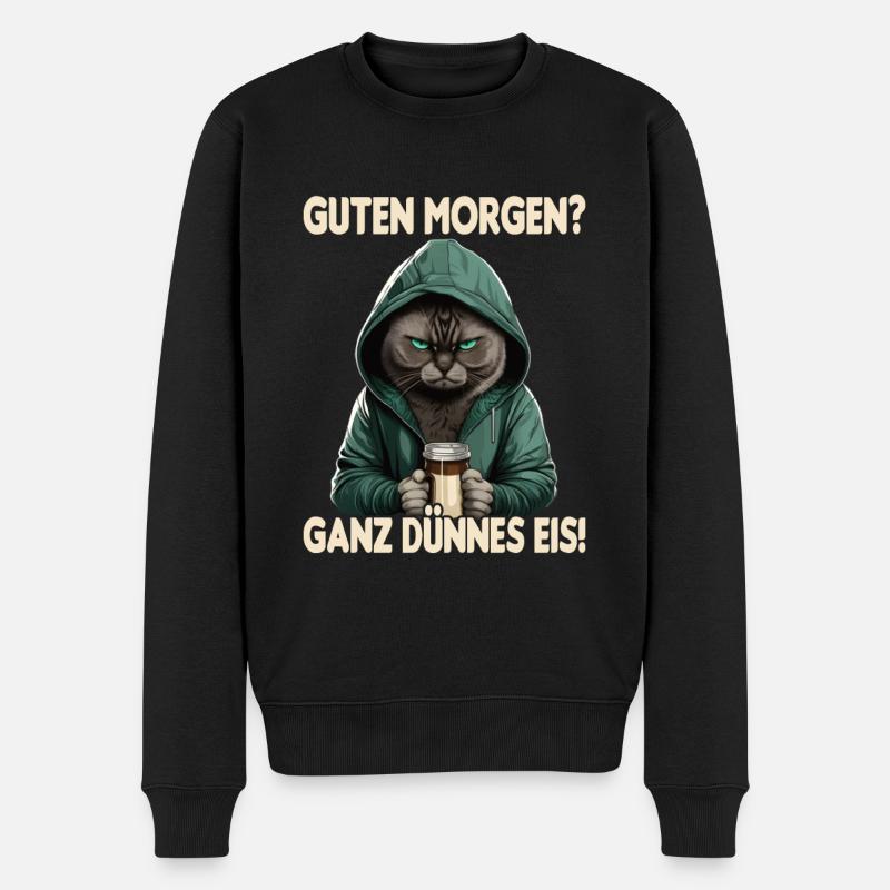 Katze Kaffee Morgenmuffel Mitarbeiter Geschenk - Männer Premium Bio Pullover - Schwarz