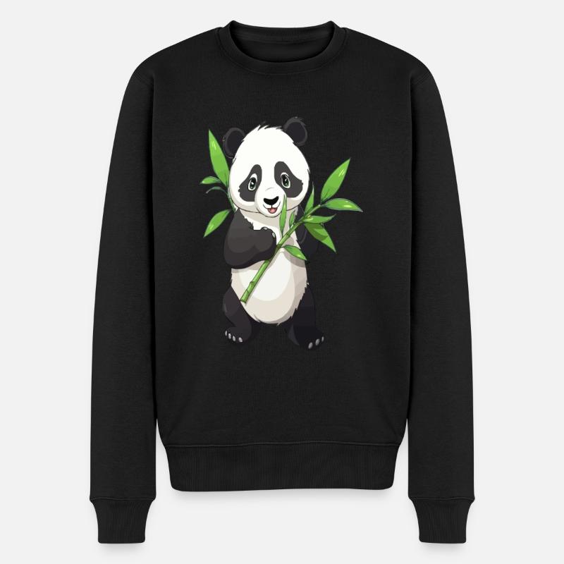 Panda mit Bambus - Männer Premium Bio Pullover - Schwarz