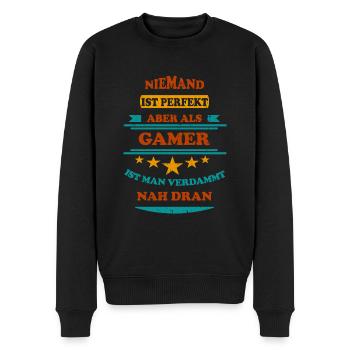 Niemand ist perfekt Gamer Retro - Männer Premium Bio Pullover - Schwarz - Vorne - Nico (187cm)