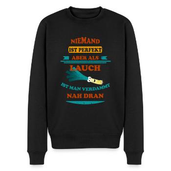 Niemand ist perfekt Lauch Retro Motiv - Männer Premium Bio Pullover - Schwarz - Vorne - Nico (187cm)