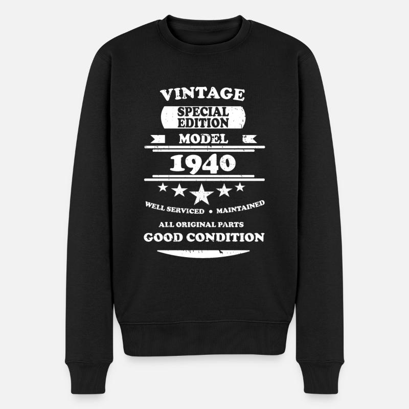 Vintage Rétro Blanc 1940 - Pull Premium bio Homme - noir